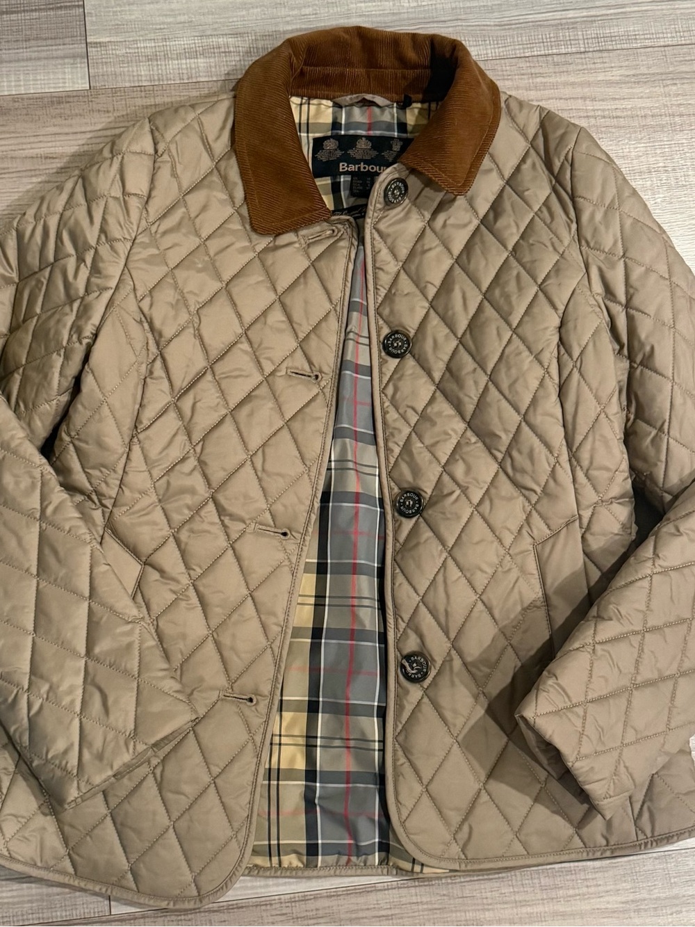 Barbour Brown Quilted Jacket with Plaid Lining